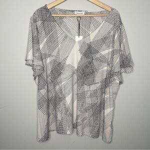 Calvin Klein V-Neck Blouse w Abstract Linear Print (3X-Large) NWT
